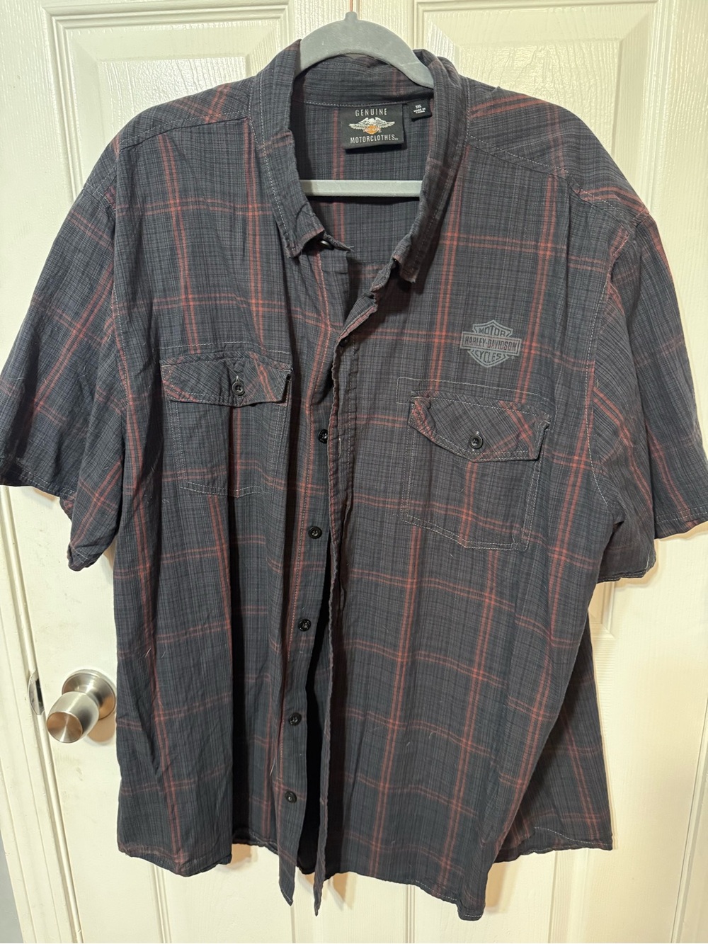 Harley-Davidson Black and Red Plaid Short Sleeve Button-Down Shirt